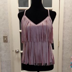 "Moa Moa" NWT, Sz.M, Mauve Fringe, Faux Suede, Camisole. 16in P2P, 19in Long